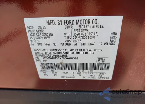 2016 Ford Explorer Xlt z USA, uszkodzony, nr VIN 1FM5K8D8XGGA68382